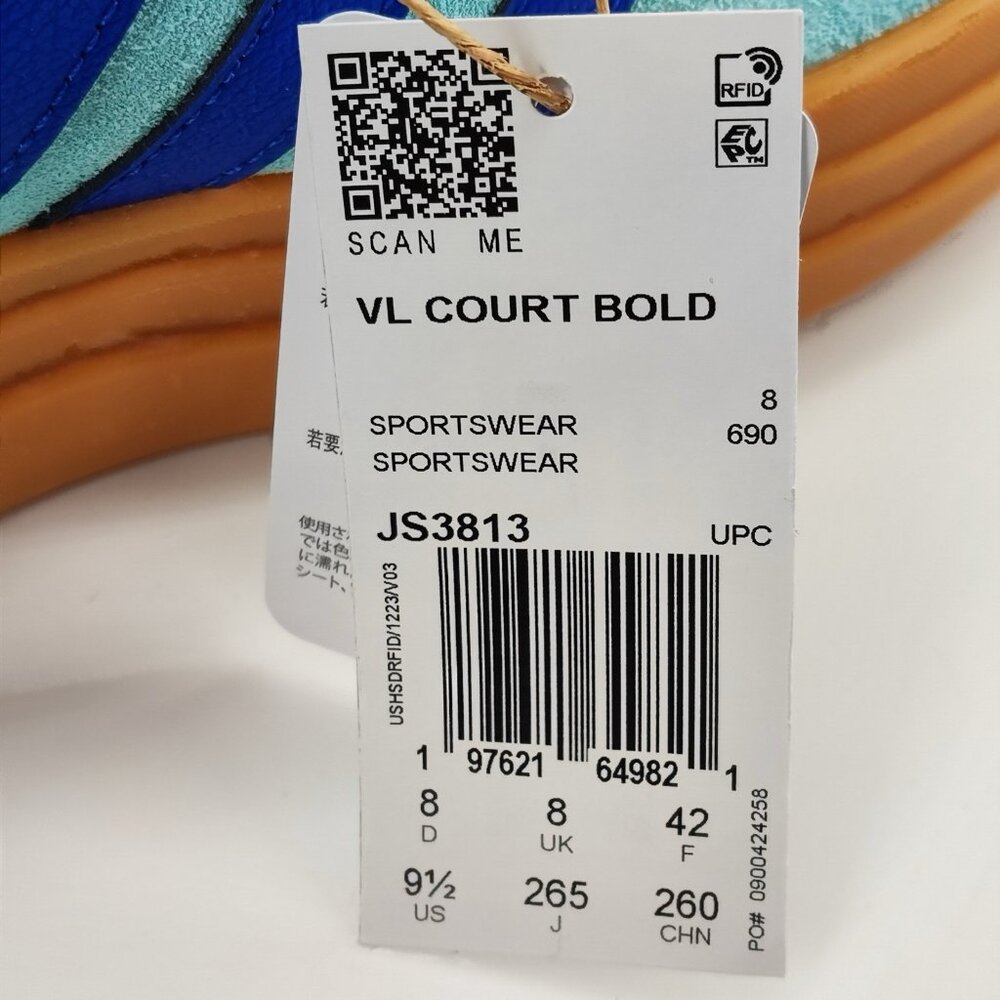 Adidas VL Court Bold Women's Size 9.5 Blue Suede Sneakers Casual JS3813 - Picture 10 of 10